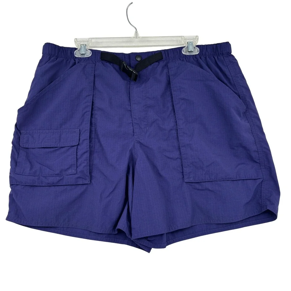 Lands End Ripstop Cargo Shorts Mens L 36-38 Blue Nylon Utility 6 Inch Inseam